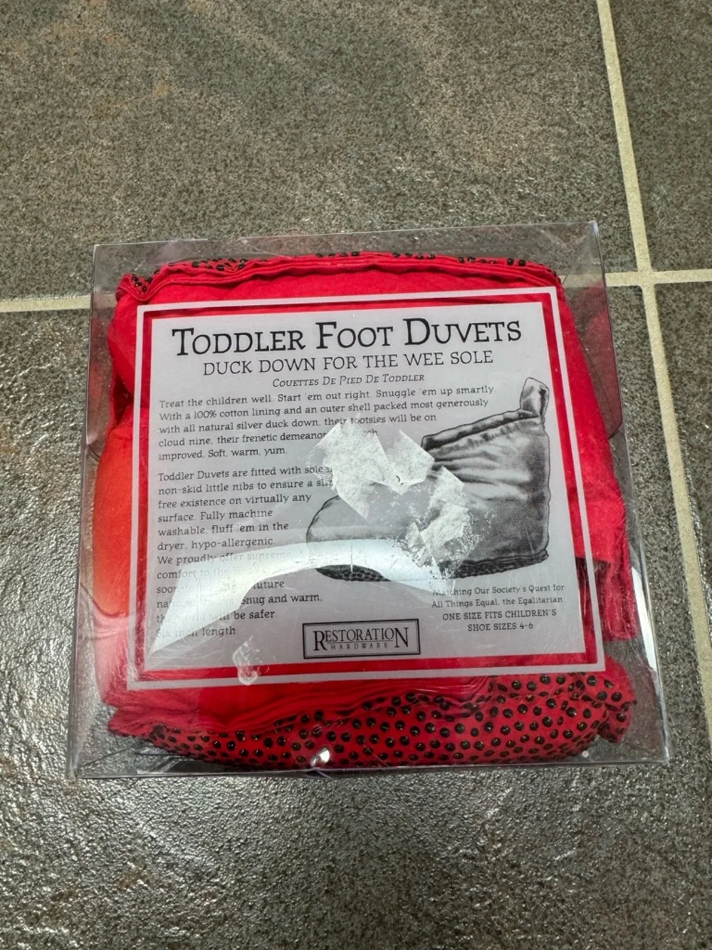 Restoration Hardware Toddler Kids Foot Duvets Slippers Duck Down Red 4-6 NEW